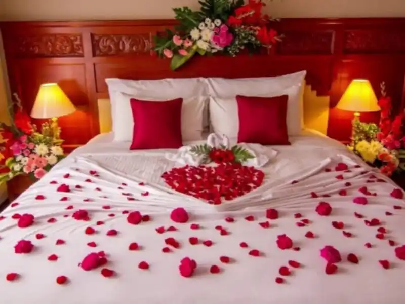 Romantic first night room decoration with roses in Kolkata